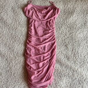 Windsor Pink Ruched Pearl Bodycon Dress Spaghetti Strap Size M
